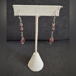 Sterling Silver 925 purple gemstone glass bead vintage dangle earrings